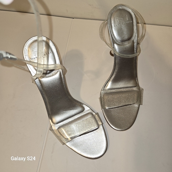 Marc Fisher Silver Clear Calisty Open Almond Toe Strappy Heeled Sandals Size 7.5 - Picture 4 of 8